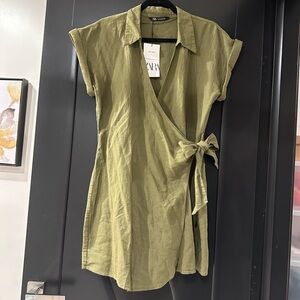 Zara Green Wrap Romper with Notched Collar NWT